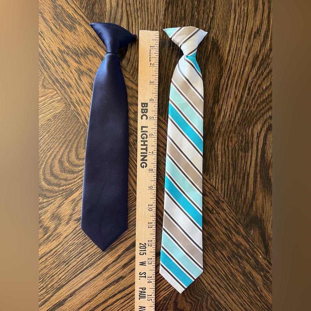 Elegant Navy and Striped turquoise white tie clip on boys set of 2 grayish tan